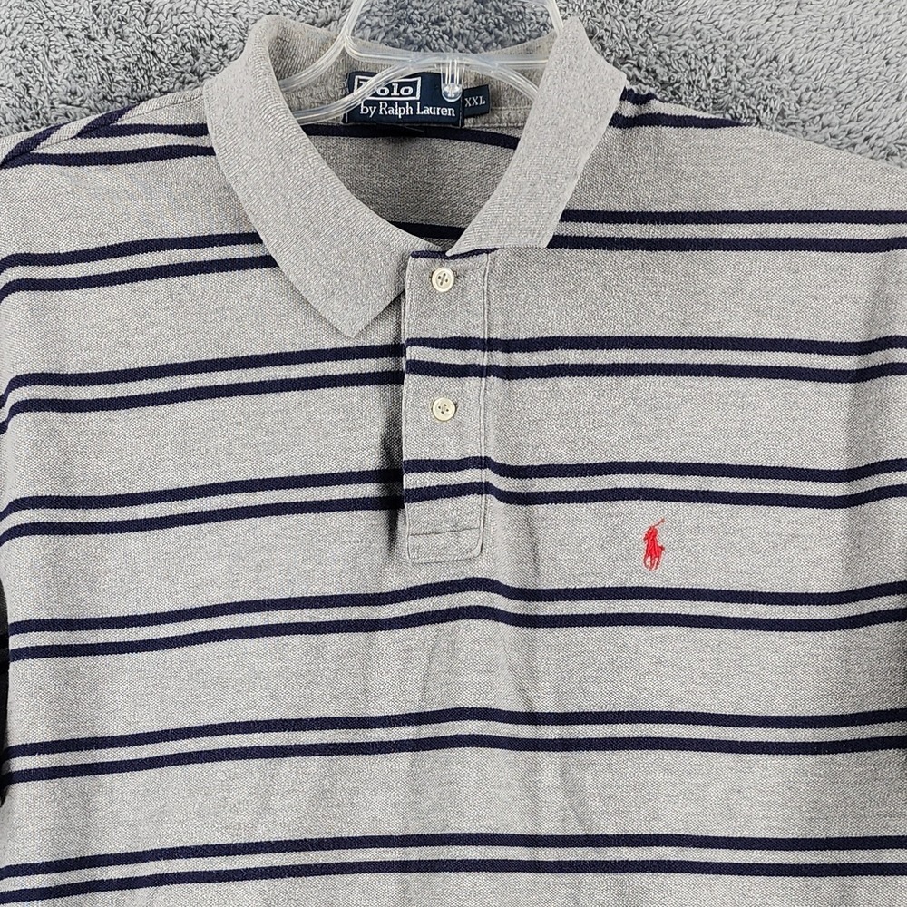 Polo Ralph Lauren Polo Shirt Mens XXL Gray Striped Knit Classic Red Pony Logo‎